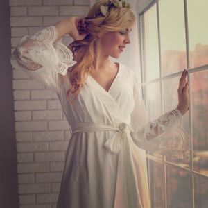Long Lace Trimmed Bridal Robe